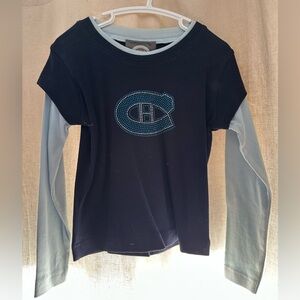 Kids HABS Canadiens Layered-Look Long Sleeve Shirt with Rhinestone Logo